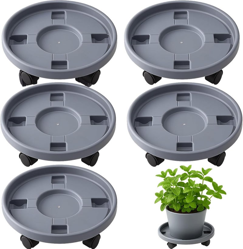 Tulpeed Rolling Plant Stand with Wheels 5 Pack 10 Inch Plant Caddy with Wheels Heavy Duty Plant Dolly Roller Base with Wheels Round Flower Pot Rack Holder Planter Trolley Tray, Grey - Image 1